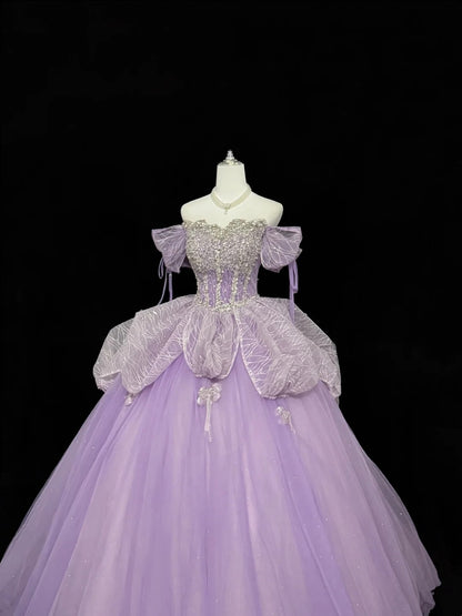 Sweet 15 Quinceanera Dress Ball Gown Off Shoulder Lilac With Sleeves Long 15th Birthday Gown RC0311