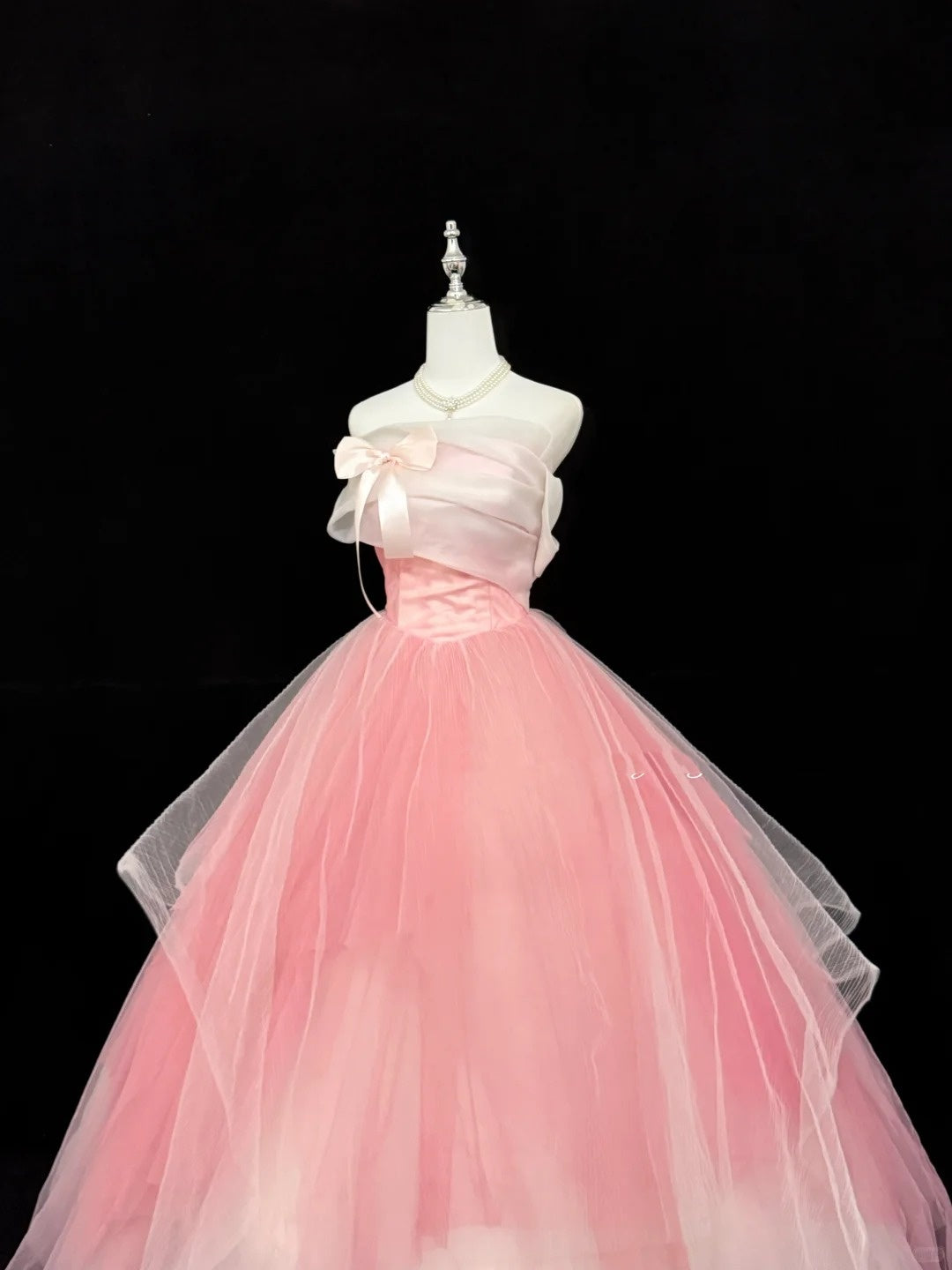 Sweet 15 Quinceanera Dress Ball Gown Strapless Pink With Bow-knot Tulle 15th Birthday Gown RC0250