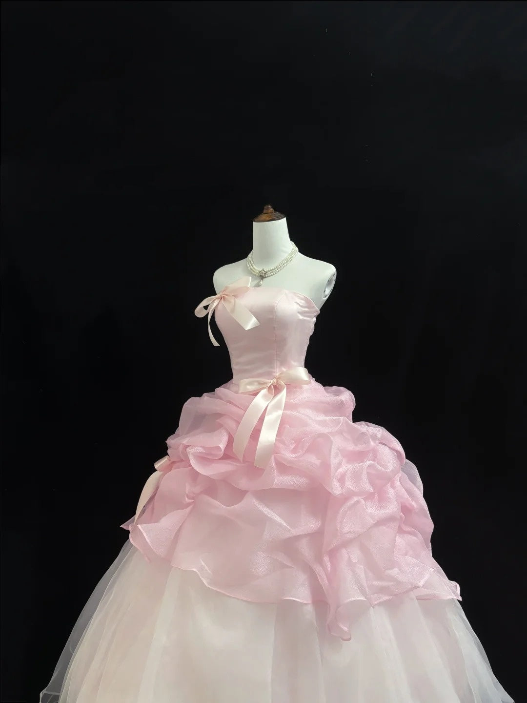 Sweet 15 Quinceanera Dress Ball Gown Strapless Pink With Ruffled Tiered 15th Birthday Gown RC0233