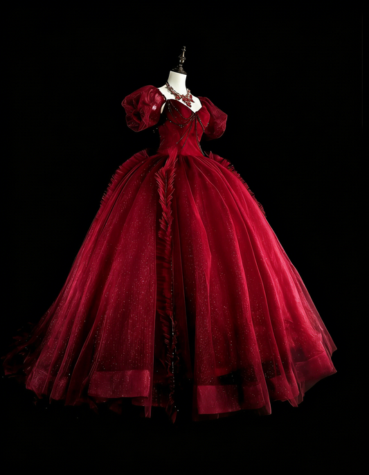 Vintage Prom Dresses Ball Gown Strapless Wine Red Tulle Burgundy 2000s Long Party Dress N2379