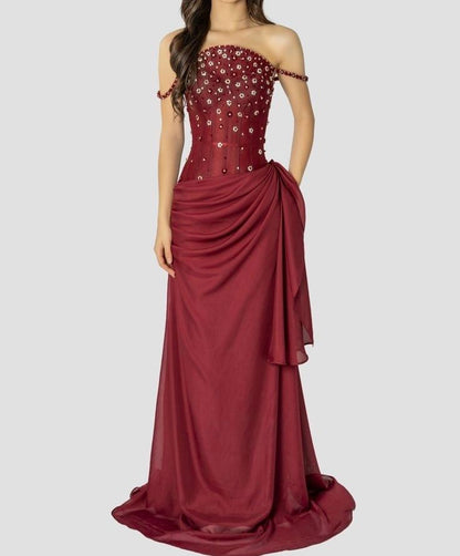 Classy Mermaid Spaghetti Strap Burgundy Wine Red Chiffon Prom Dress Aesthetic For Teens Formal Dresses Party Outfits Prom Gown AB1122