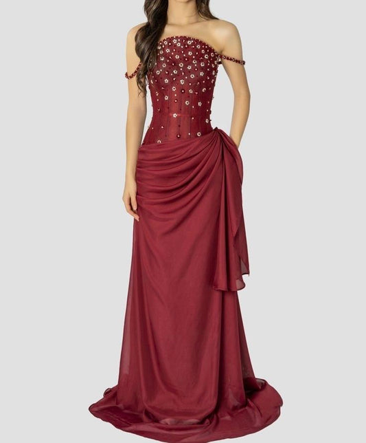 Classy Mermaid Spaghetti Strap Burgundy Wine Red Chiffon Prom Dress Aesthetic For Teens Formal Dresses Party Outfits Prom Gown AB1122