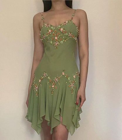 Vintage A line Halter Homecoming Dresses Spring Mystic Green Silk Dress Party Hoco Outfits RB8717