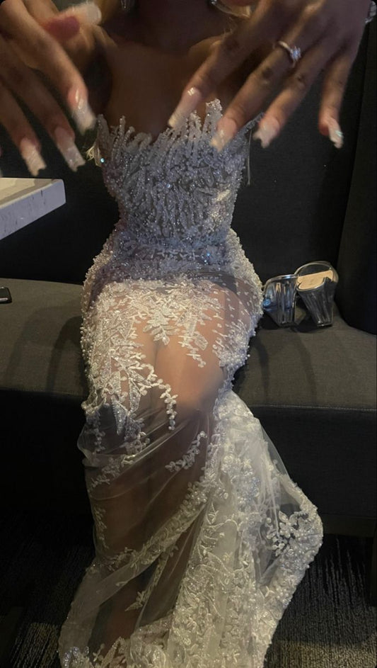 Glitter Bodycon Champagne Strapless Long Prom Dresses Mermaid Bodycon For Women N4110