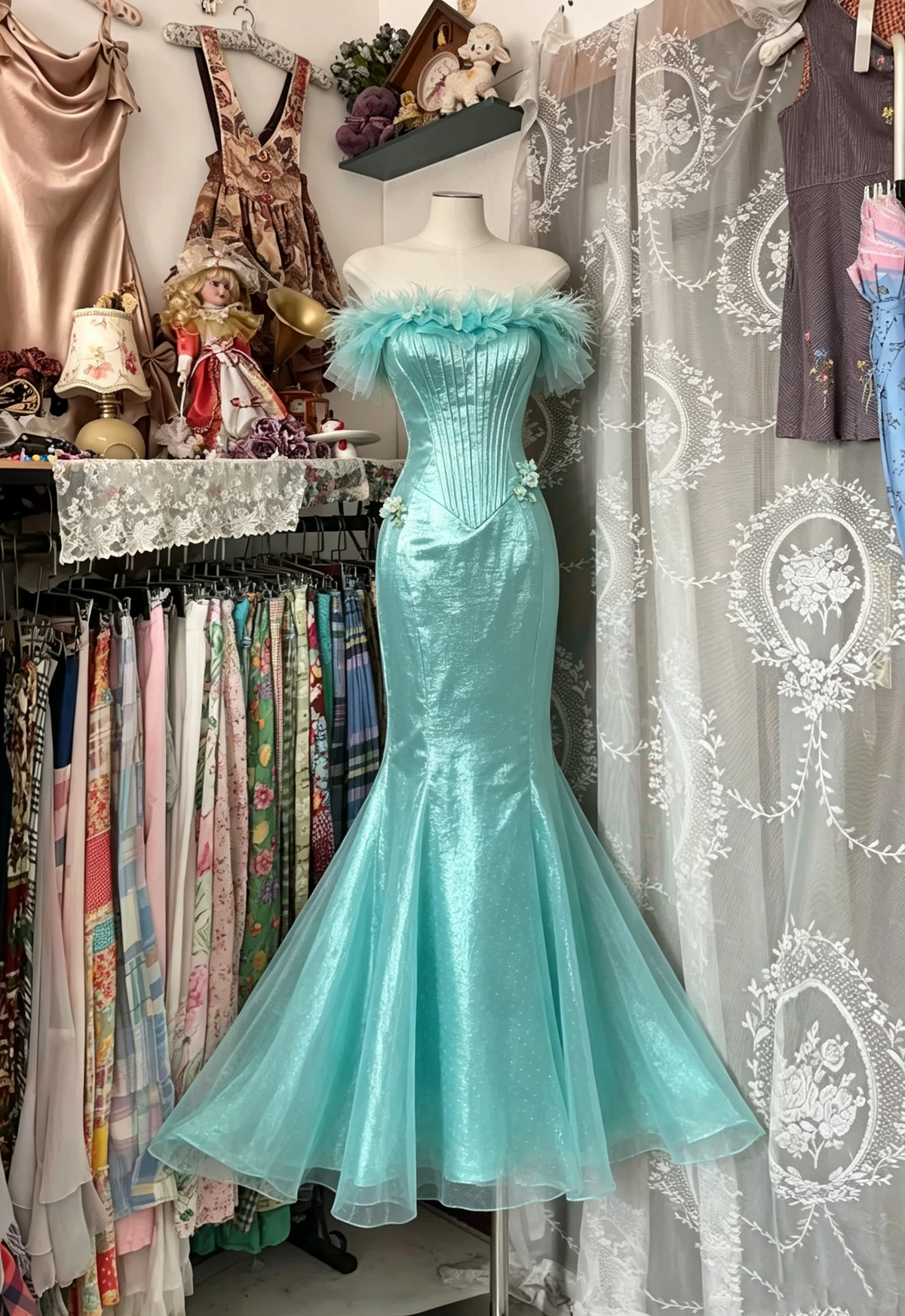 Prom Dress Mermaid Strapless Blue With Ruched Long Romantic Evening Gown for Prom RB9789