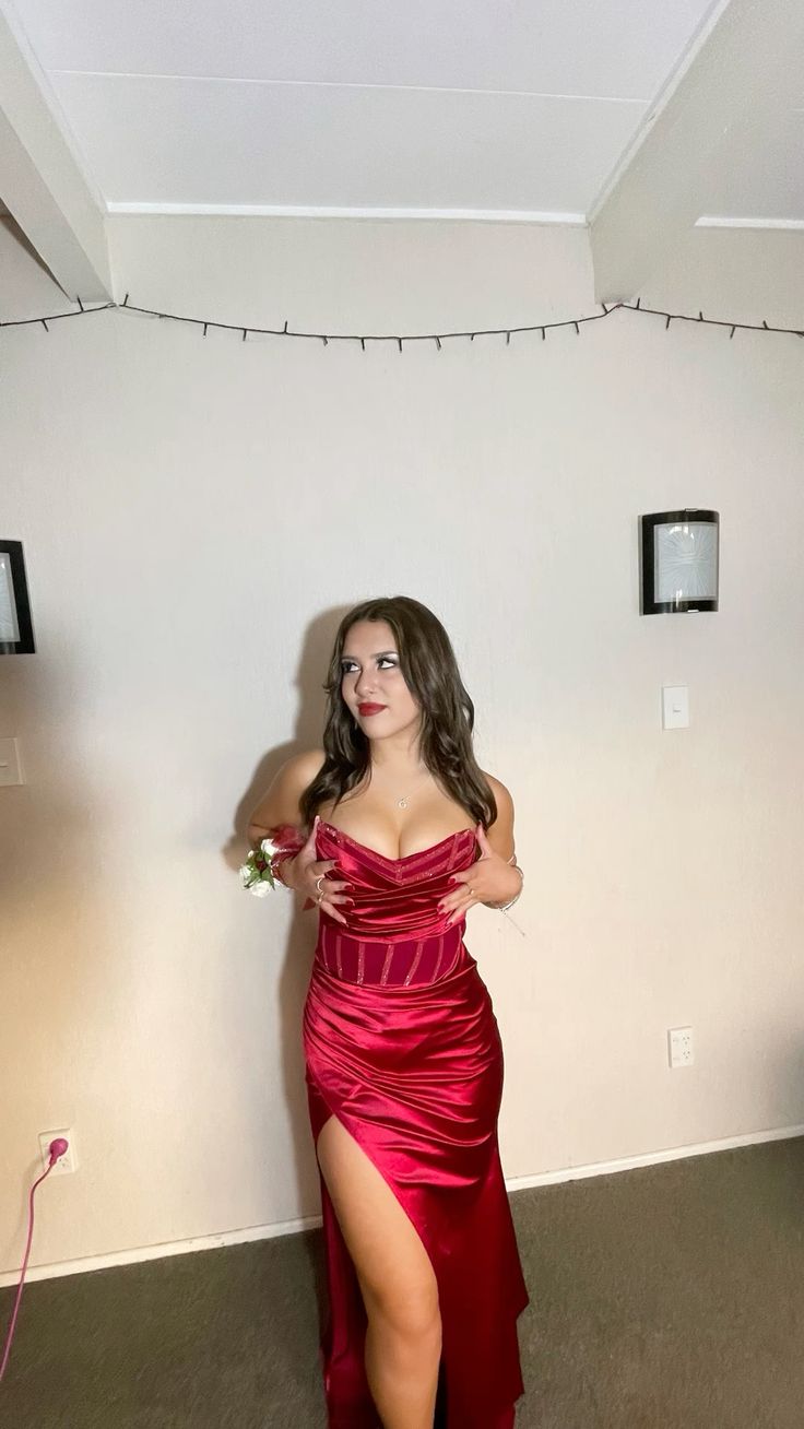 Classy Mermaid Sweetheart Red Satin Slit Prom Dresses Inspo For Teens Formal Dress Party Outfits Prom Gowns AB017