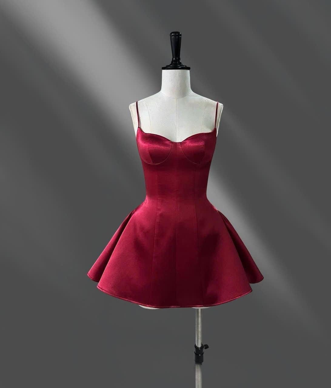 Affordable Ball Gown Burgundy Satin Mini Homecoming Dresses Short Cocktail Dress Birthday Outfits RB4186