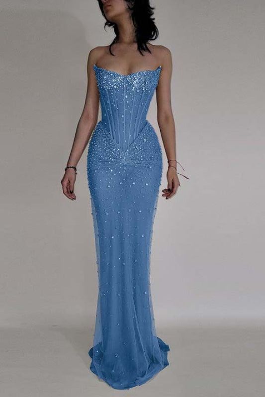 Luxurious Mermaid Crystal Beaded Embroidered Corset Prom Dress 20th Birthday Outfits N876