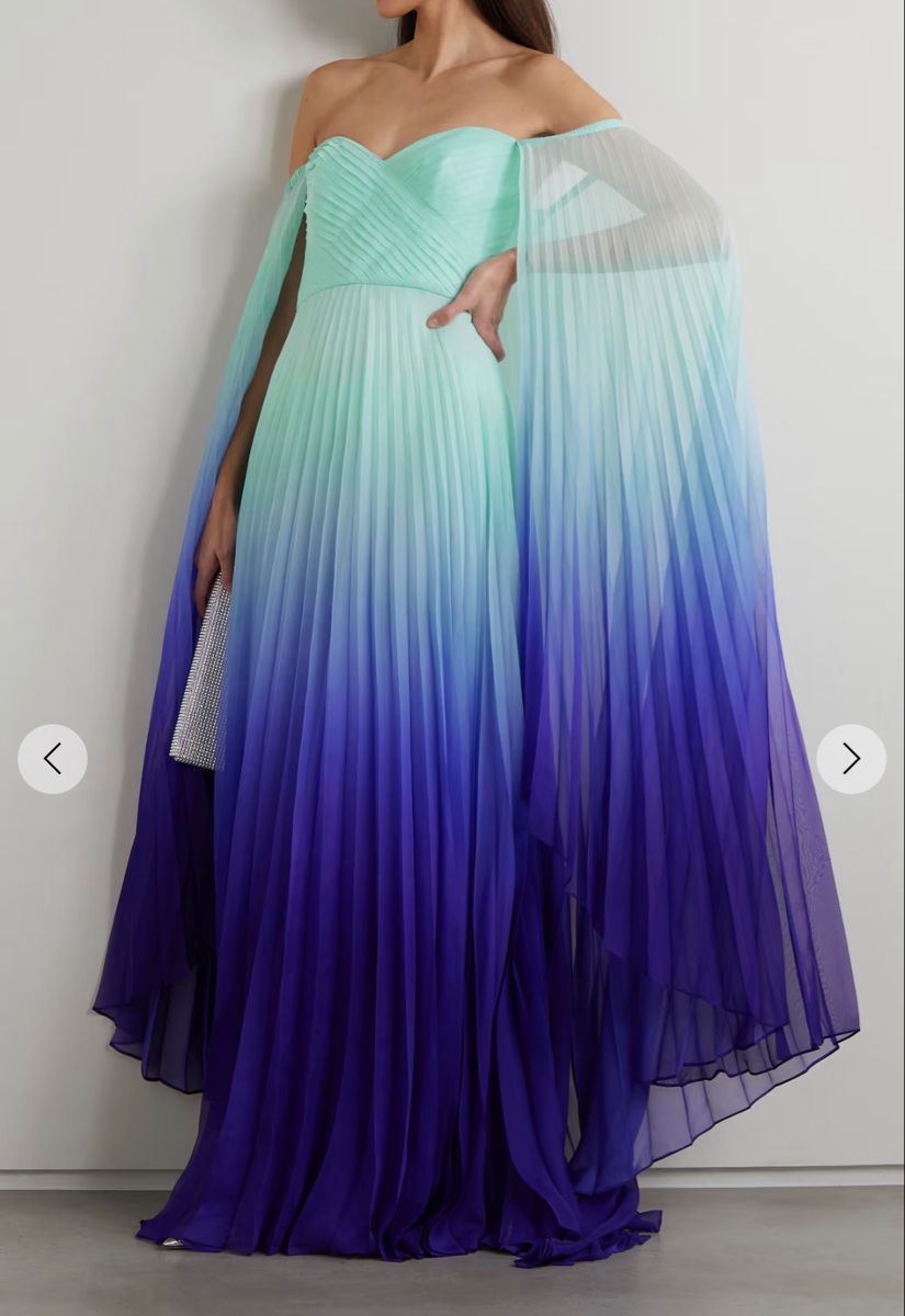 Modest A line Off The Shoulder Chiffon Multi Ombre Color Green Blue Senior Prom Dresses Long Formal Party Gown AB388