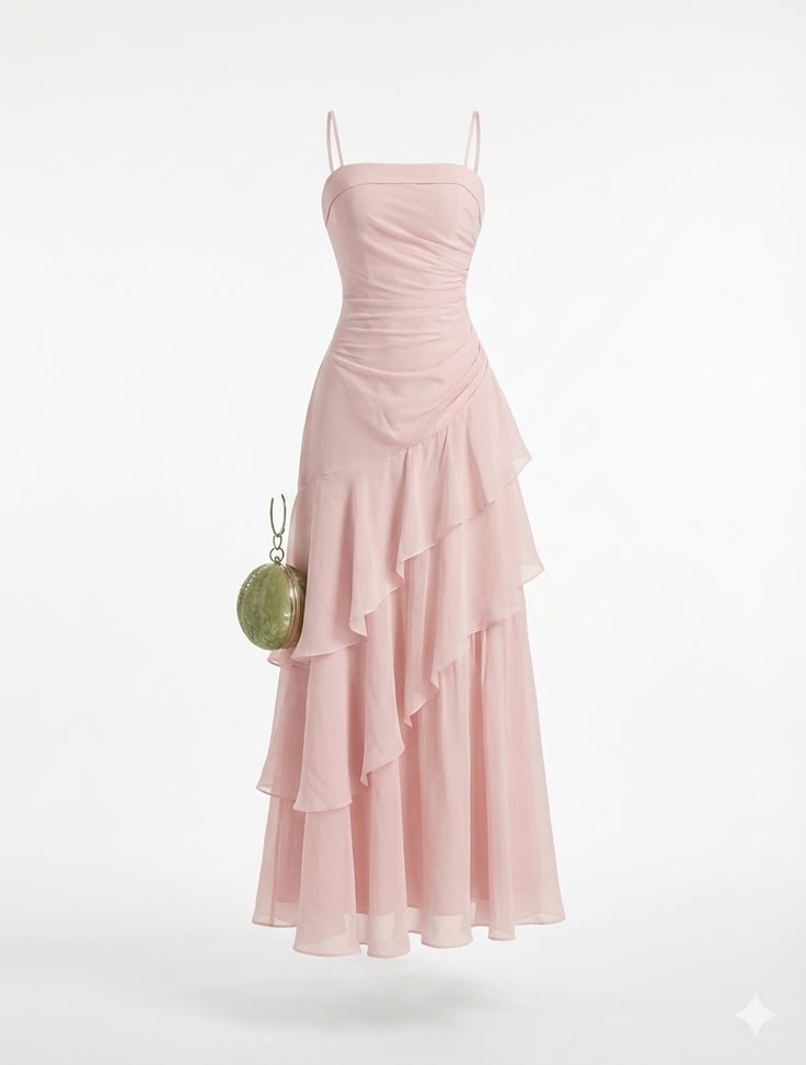 Gorgeous Mermaid Spaghetti Straps Pink Chiffon Prom Dress Long Evening Dress Sleeveless Occasion Dress N1869