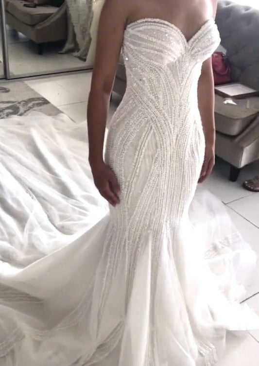 Princess Mermaid Sweetheart White Fitted Corset Long Wedding Dress Bride Gowns Wedding Dresses AB019