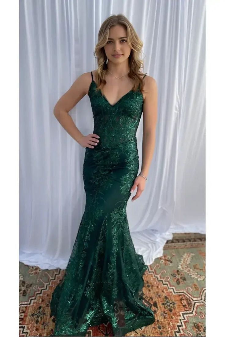 Sexy Mermaid Spaghetti Straps Hot Pink Lace Sequin Prom Dresses Long 18th Birthday Outfit High School Dance Party Dress RB1236