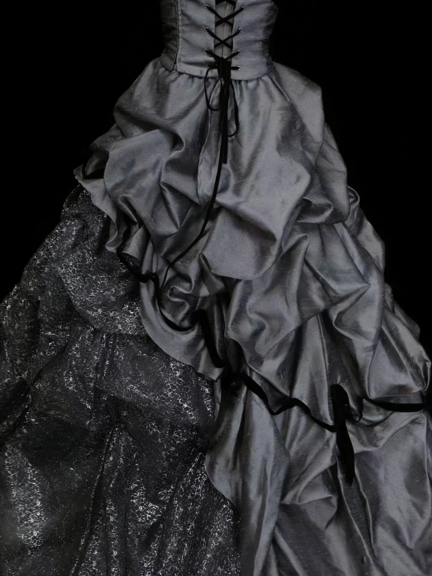 Sweet Ball Gown Strapless Gray Satin With Tiered Layers Ruffles Long Party Gowns Prom Dresses N2235