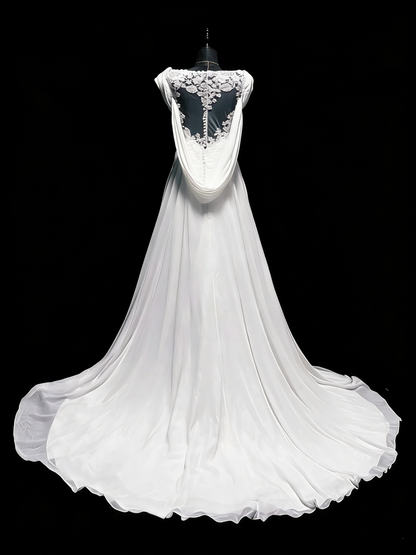 Vintage Wedding Dresses Mermaid Sweetheart Chiffon White Ruched Lace Long Brides Dress Fitted Bridal Gown N1207