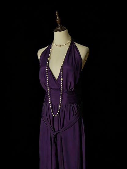 Simple A Line V Neck Purple Senior 80s Prom Dresses High School Long Formal Dress N1330