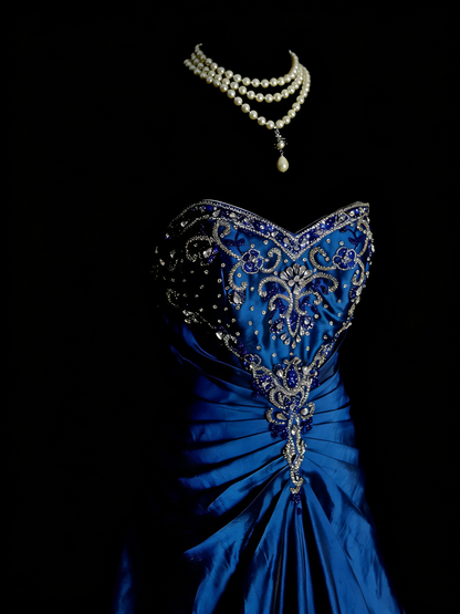 Vintage Ball Gown Sweethart Royal Blue With Beads College Formal Outfit Long Prom Graduation Dresses For Teens N1314