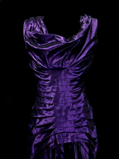 Vintage Prom Dresses Aesthetic 1960s Retro Purple Mermaid Pleated Long Party Dress N2139