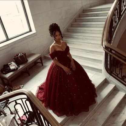 Sweet 16 Dress Ballgown Off Shoulder Burgundy Tulle vestido de 15 Sweet Sixteen Dress RB9533