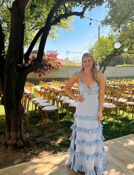 Vintage A Line Sweetheart V-Neck Blue formal dresses Inspiration Prom Gown RB1291