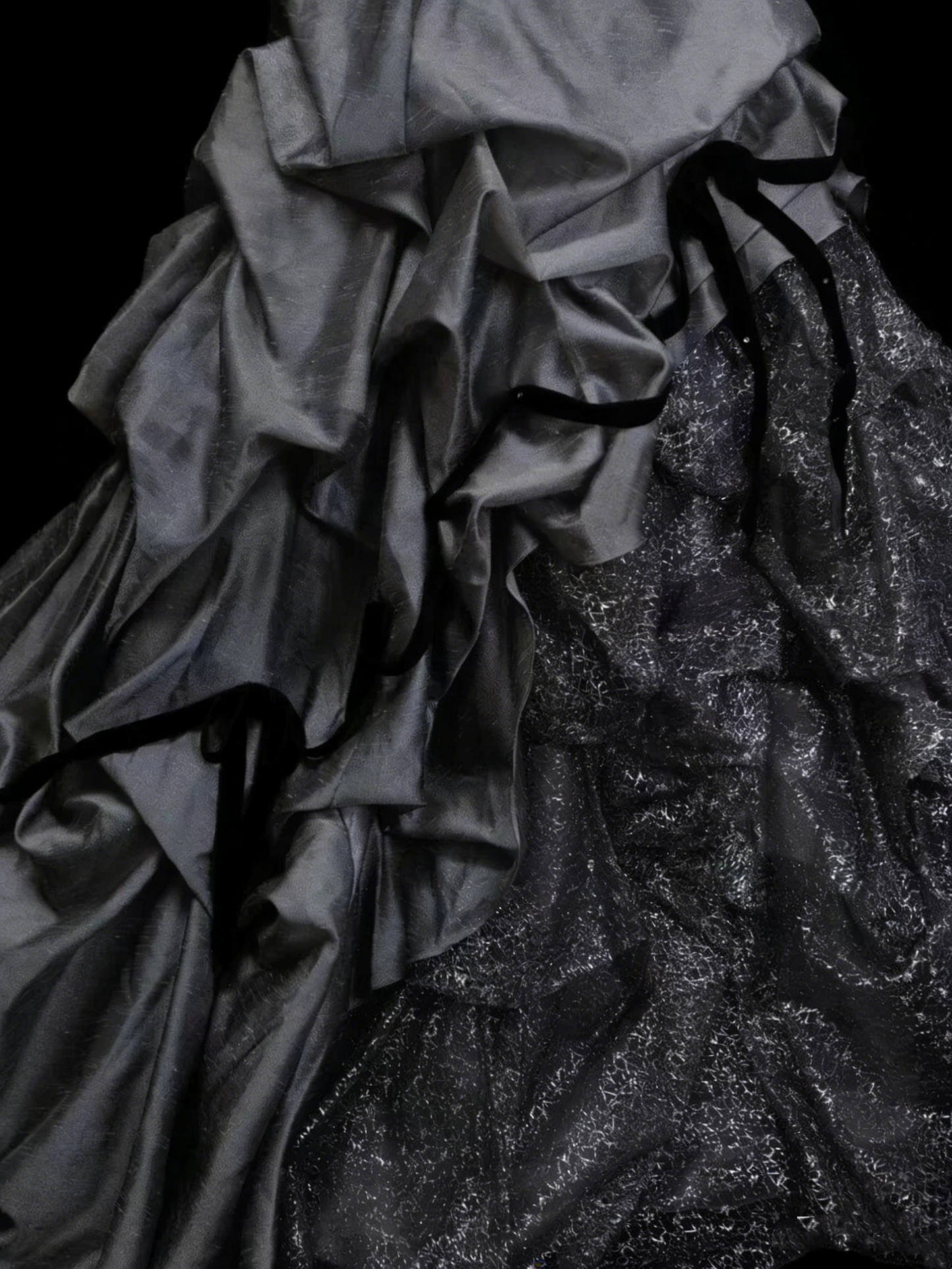 Sweet Ball Gown Strapless Gray Satin With Tiered Layers Ruffles Long Party Gowns Prom Dresses N2235