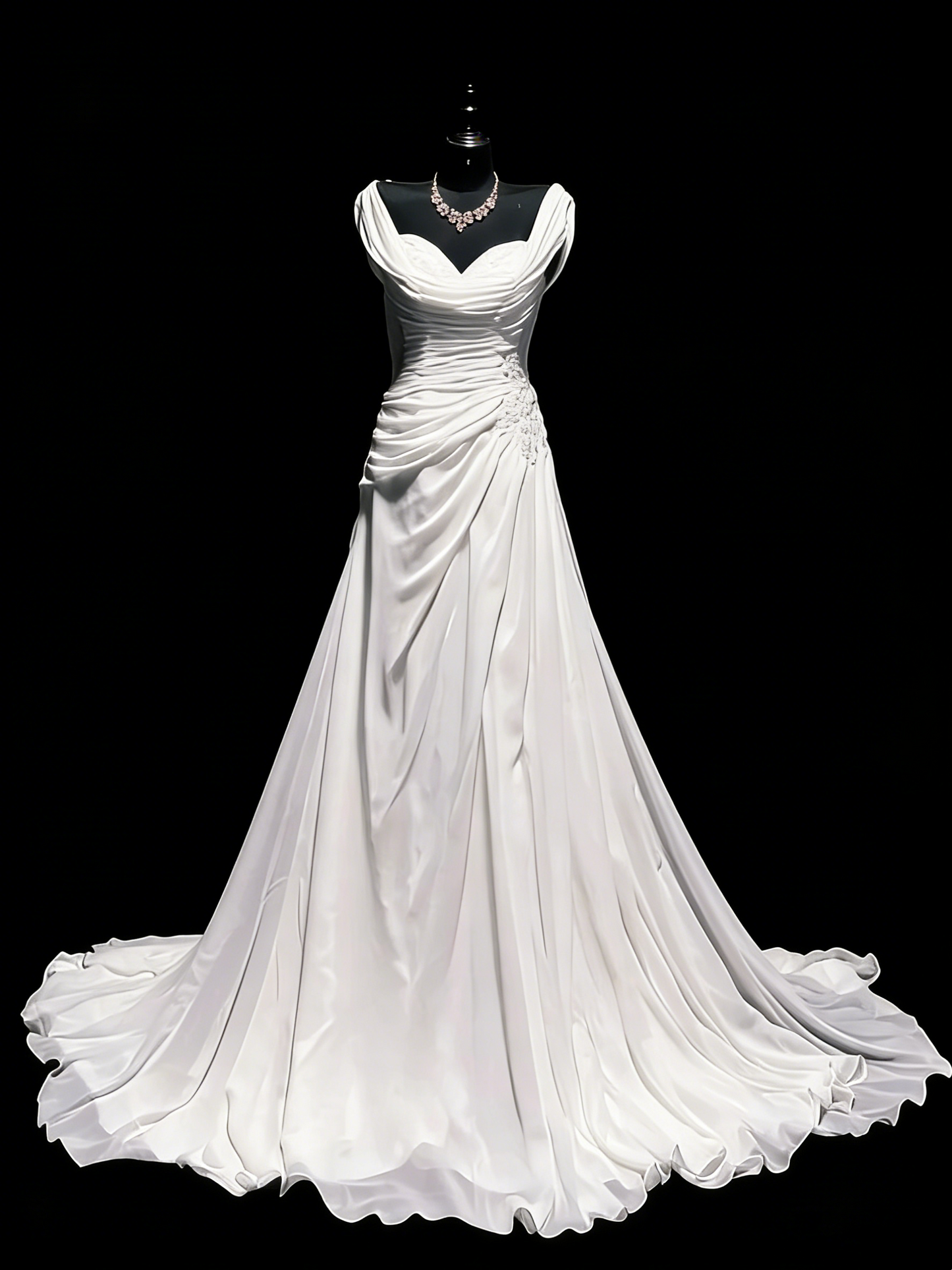 Vintage Wedding Dresses Mermaid Sweetheart Chiffon White Ruched Lace Long Brides Dress Fitted Bridal Gown N1207