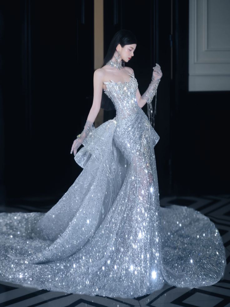 Modest Mermaid Strapless Silver Sequin Prom Dresses Inspo For Teens Formal Dress Party Outfits Prom Gowns AB038
