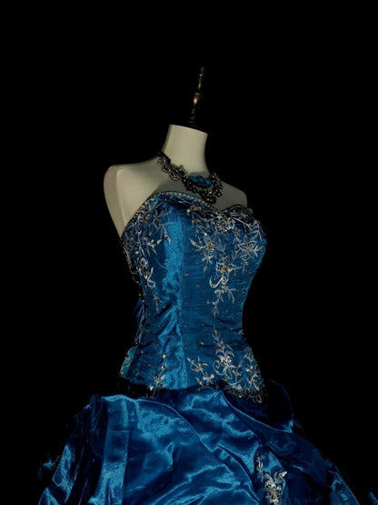 Vintage Ball Gown Sweetheart Blue Organza With Ruffles Sweet 16 Dresses Quinceanera Dress Long 15 Vestidos De Fiesta N1462