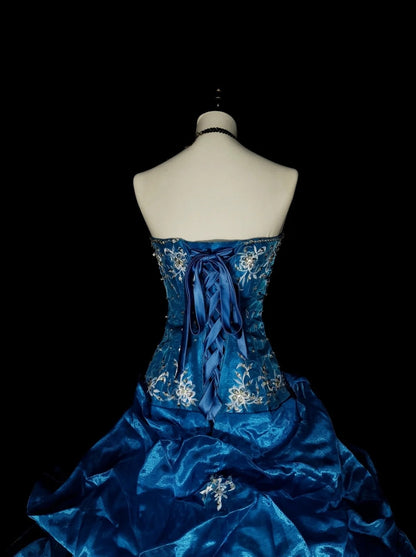 Vintage Ball Gown Sweetheart Blue Organza With Ruffles Sweet 16 Dresses Quinceanera Dress Long 15 Vestidos De Fiesta N1462