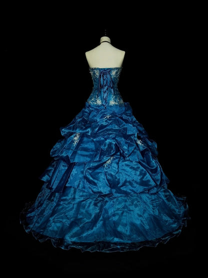 Vintage Ball Gown Sweetheart Blue Organza With Ruffles Sweet 16 Dresses Quinceanera Dress Long 15 Vestidos De Fiesta N1462