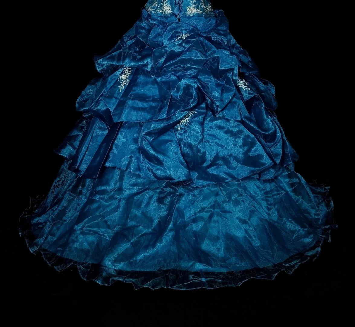 Vintage Ball Gown Sweetheart Blue Organza With Ruffles Sweet 16 Dresses Quinceanera Dress Long 15 Vestidos De Fiesta N1462