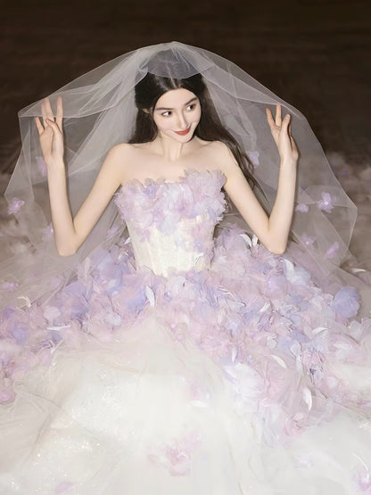 Modest Quinceanera Dresses Ball Gown Strapless Lilac Tulle Birthday Gowns Vestidos De 15 Anos Formal Party Long Sweet 16 Dress RB2830