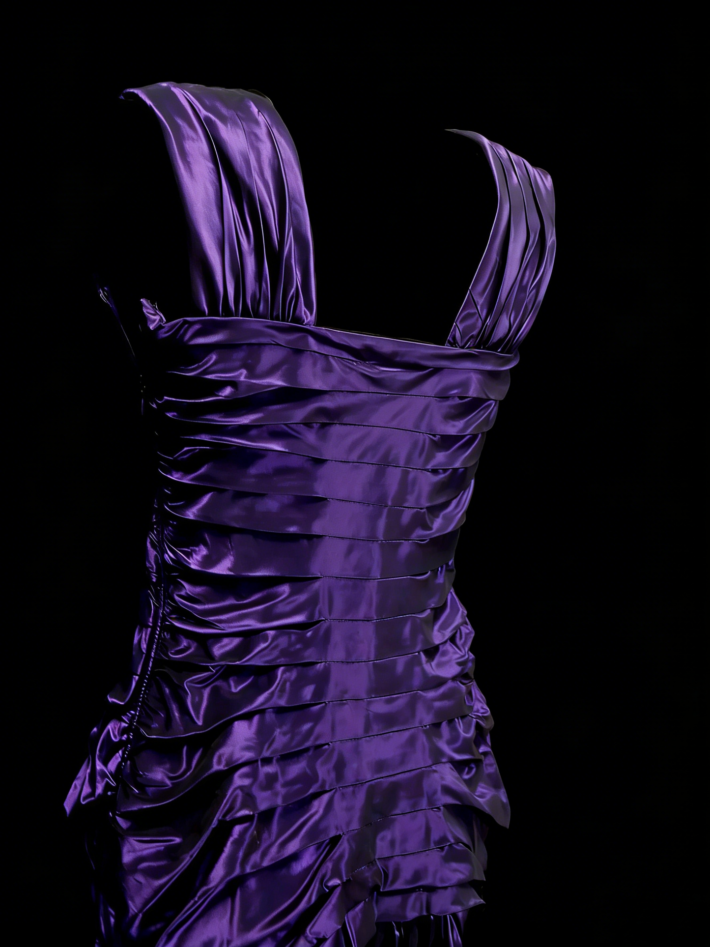 Vintage Mermaid Square Neck Purple Sleeveless 90s With Ruffles Prom Dresses Long Formal Party Gown N1387