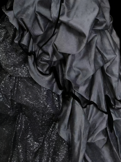 Sweet Ball Gown Strapless Gray Satin With Tiered Layers Ruffles Long Party Gowns Prom Dresses N2235