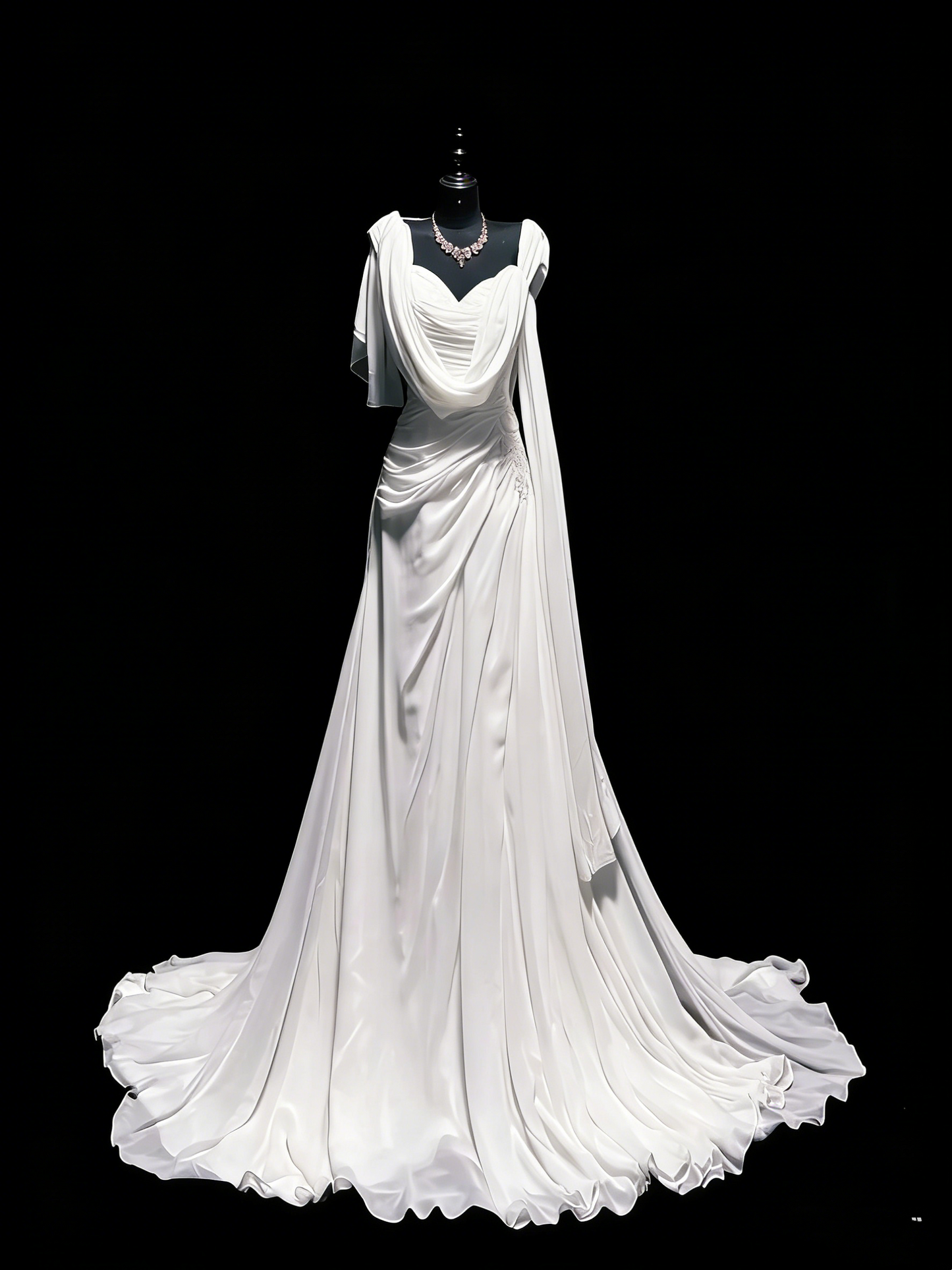 Vintage Wedding Dresses Mermaid Sweetheart Chiffon White Ruched Lace Long Brides Dress Fitted Bridal Gown N1207