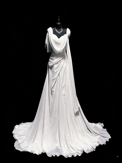 Vintage Wedding Dresses Mermaid Sweetheart Chiffon White Ruched Lace Long Brides Dress Fitted Bridal Gown N1207