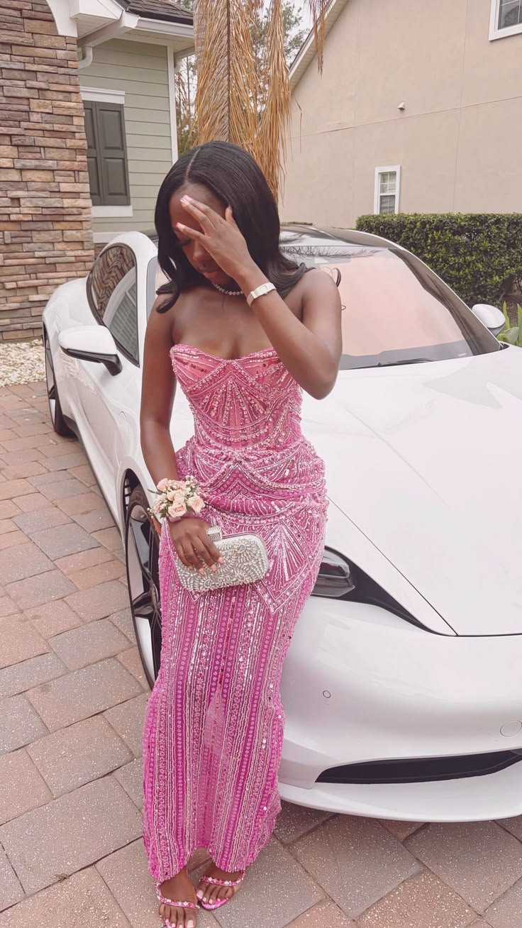 Sparkly Prom Dresses Mermaid Sweetheart Pink Sequin Sparkle Red Carpet Evening Gown For Black Women Girls N4047