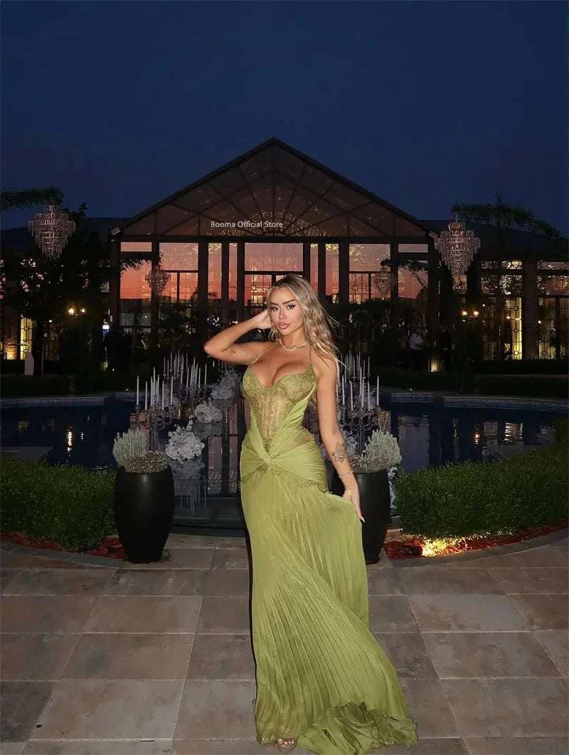 Elegant Mermaid Straps Olive Green Lace Perfection-Formal Goals Nigh Evening Long Prom Dress Party Outfits RB6763
