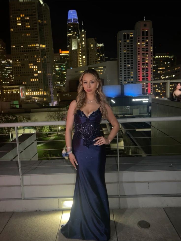 Navy Blue Mermaid Prom Dress Aesthetic Spaghetti Straps Midnight Long Prom Dresses Dark Blue Formal Gown Inspo Evening Outfit AB729