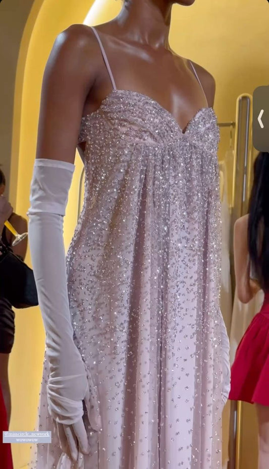 Sparkly A Line Spaghetti Straps Pink Sequins Wedding Guest Dresses Long Prom Formal Dresses N1667