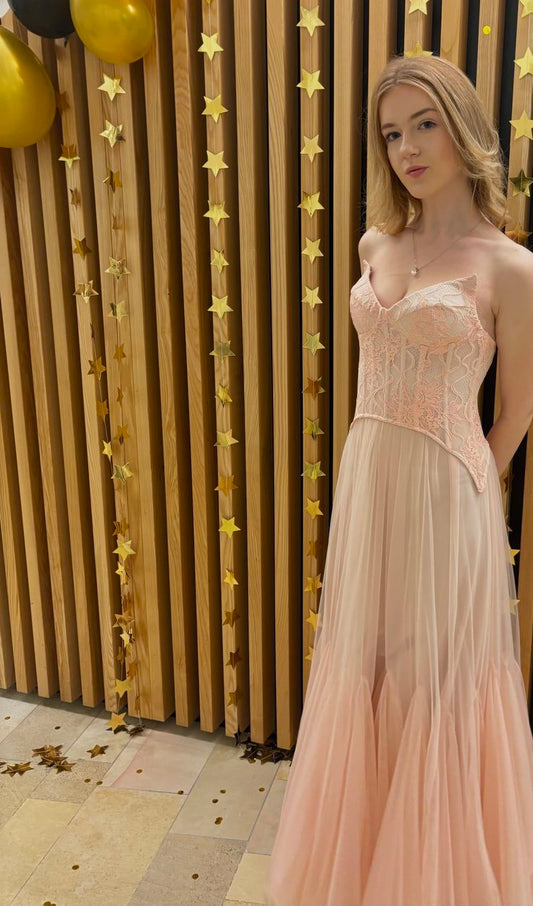 Classy A line Sweetheart Blush Pink Tulle formal dresses Evening Prom Dresses AB632