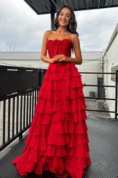 Chiffon Fuchsia Sweetheart Tiered Ruffles Prom Dress with Multi Layers A line 2026 Formal Evening Gowns AB507