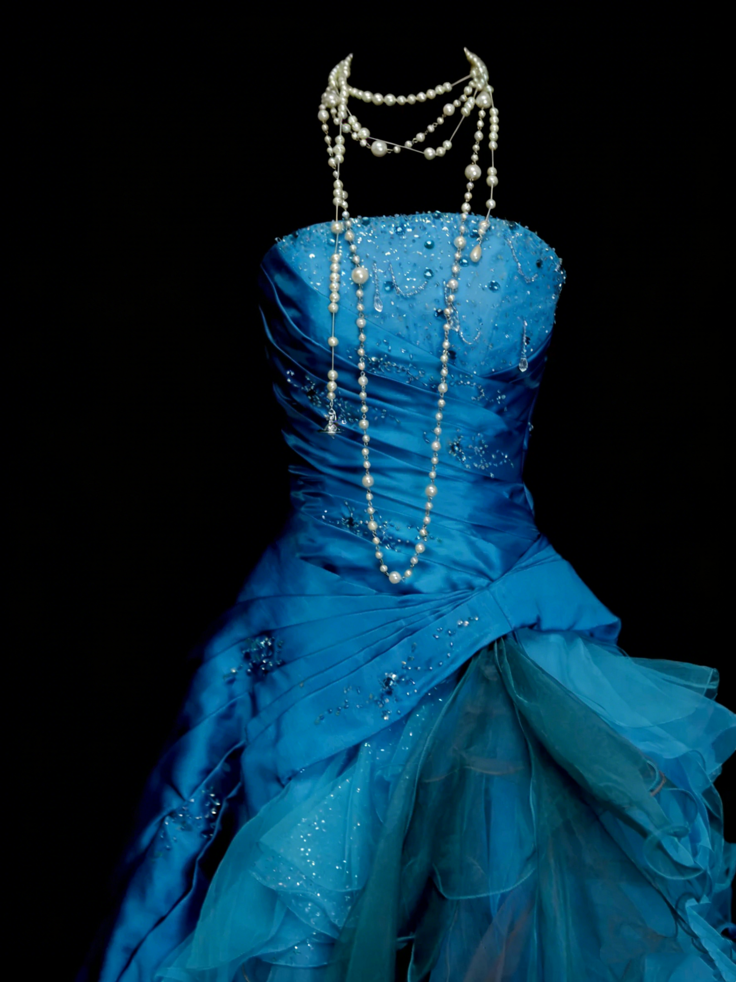 Vintage Night Aesthetic Ball Gown Strapless Blue Tulle 90s 80s College Formal Sweet 16 Outfit Long Prom Dresses For Teens N1160
