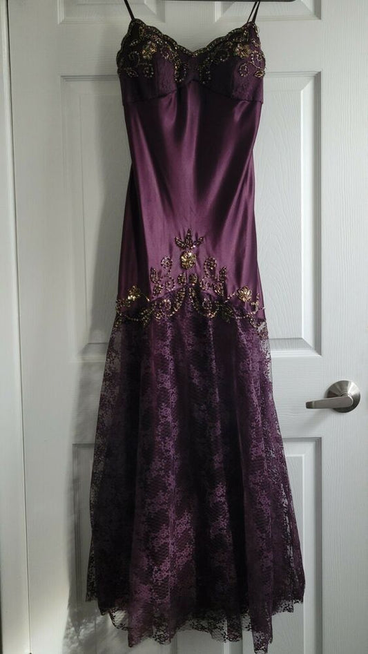 Retro Mermaid Spaghetti Strap Lace Grape With Beads Evening For Women Party Dresses Long Formal Prom Dresses 21st Birthday Gowns AB1312