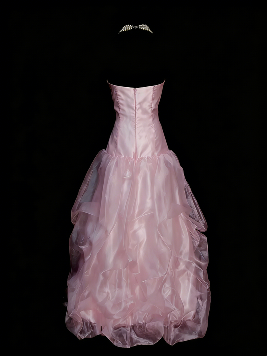 Vintage Ball Gown Strapless Light Pink 1980s College Formal Outfit Prom Graduation Dresses For Teens N1331