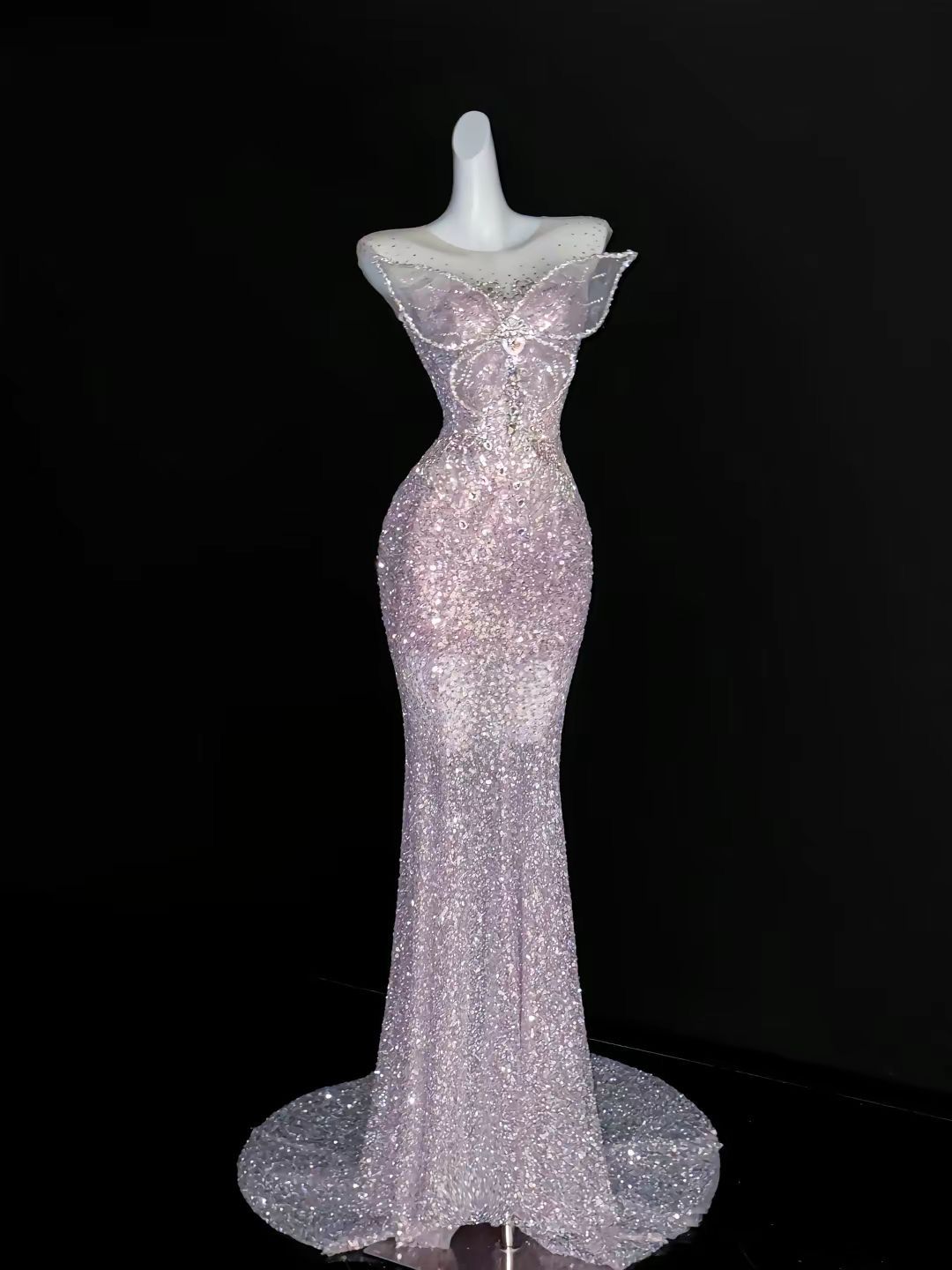 Glittery Mermaid Scoop Pink Glitter Sequin Long Prom Dresses Impress Birthday Outfits Evening Gowns RB8943