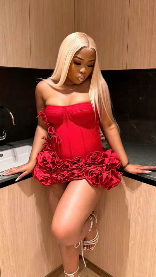Sexy Ball Gown Strapless Satin Red Matric Mini Graduation Hoco Dresses Short Senior Homecoming Outfits RB3647