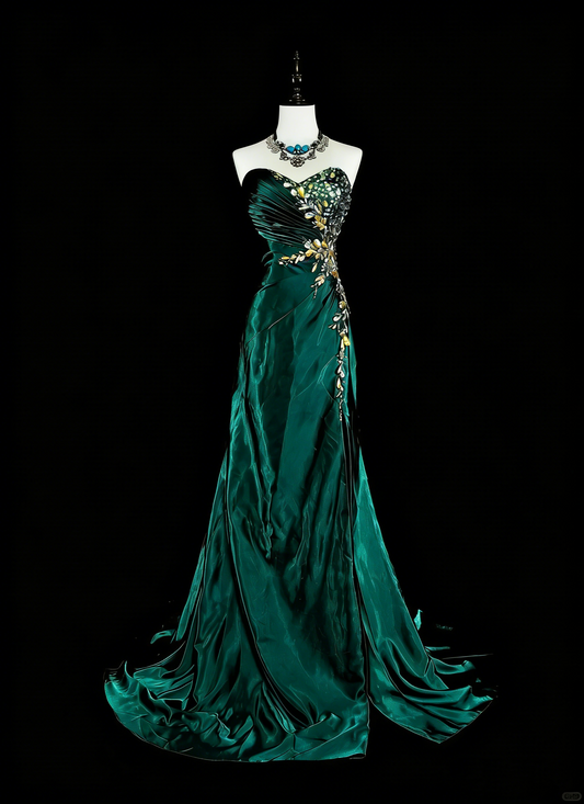 Vintage Mermaid Sweetheart Dark Green Satin Sleeveless 90s Prom Dresses Inspo Long Formal Party Gown N1498