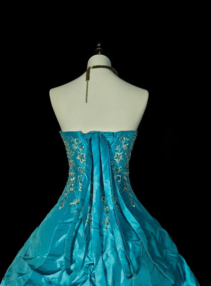 Vintage Ball Gown Strapless Blue Organza With Ruffles Sweet 16 Dresses Quinceanera Dress Long 15 Vestidos De Fiesta N1461
