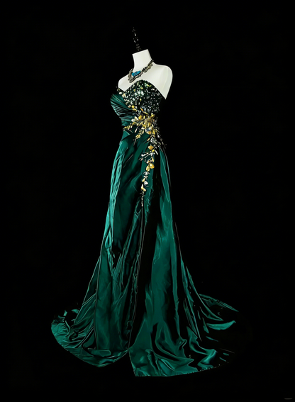 Vintage Mermaid Sweetheart Dark Green Satin Sleeveless 90s Prom Dresses Inspo Long Formal Party Gown N1498
