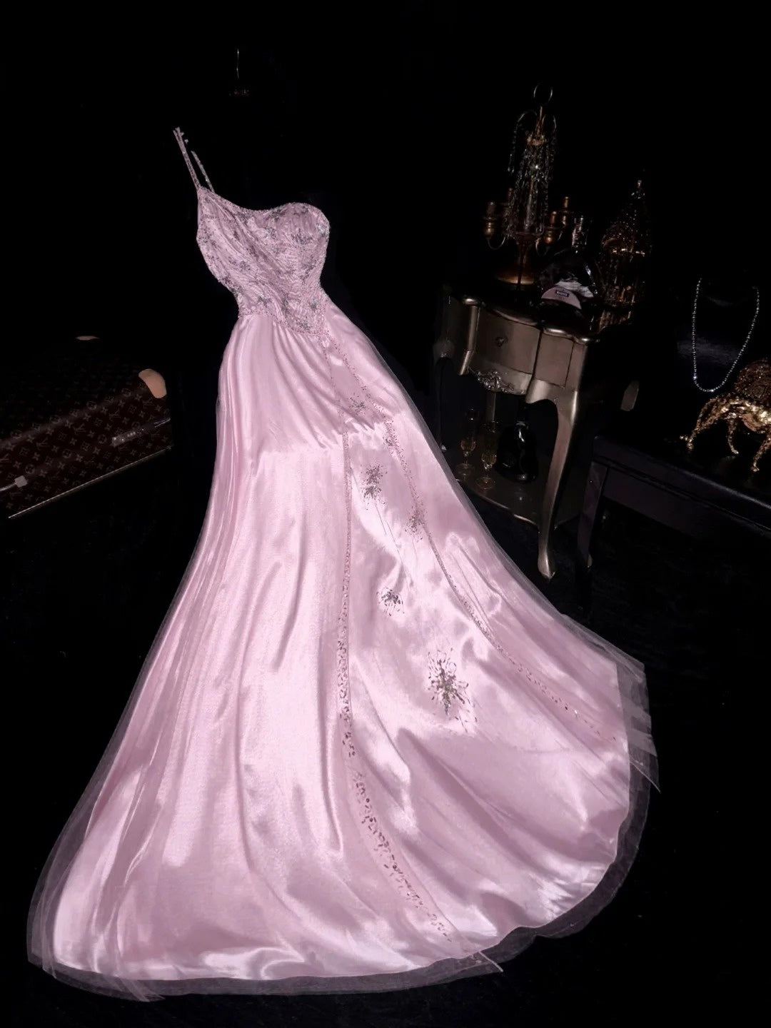 Romantic A line One Shoulder Pink Tulle With Beading High School Dances Prom Dresses 8th Grade Formal Outfits Evening Gown RB8439
